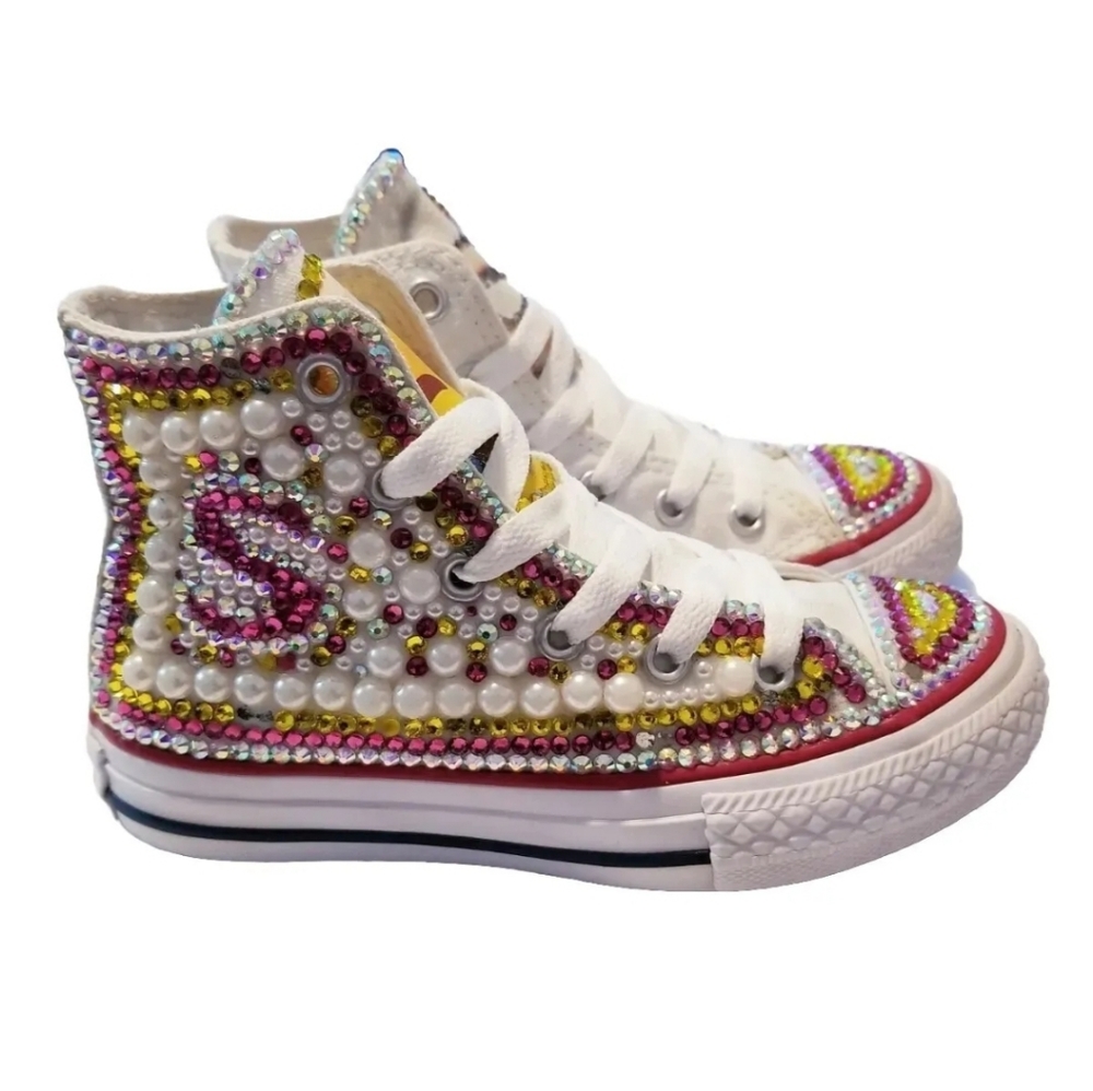Gently Used Kids Colorful Beaded High-Top Sneakers